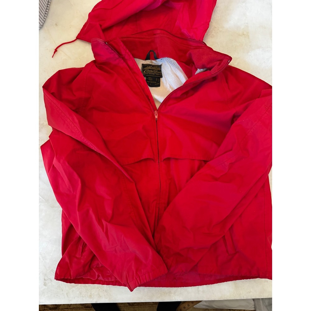 Eddie Bauer Mens Red Gore-Tex Hooded Rain Jacket Vintage Outdoor Outfitter Large